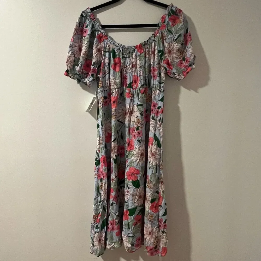 Luxology Soft Floral Dress Size S Blue Flowy Spring‎ Romance Midi Boho Chic NWT